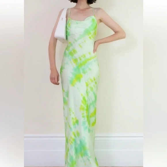 RARE Rat and Boa Tie Dye Cowl neck silk satin Slip Dress small maxi long